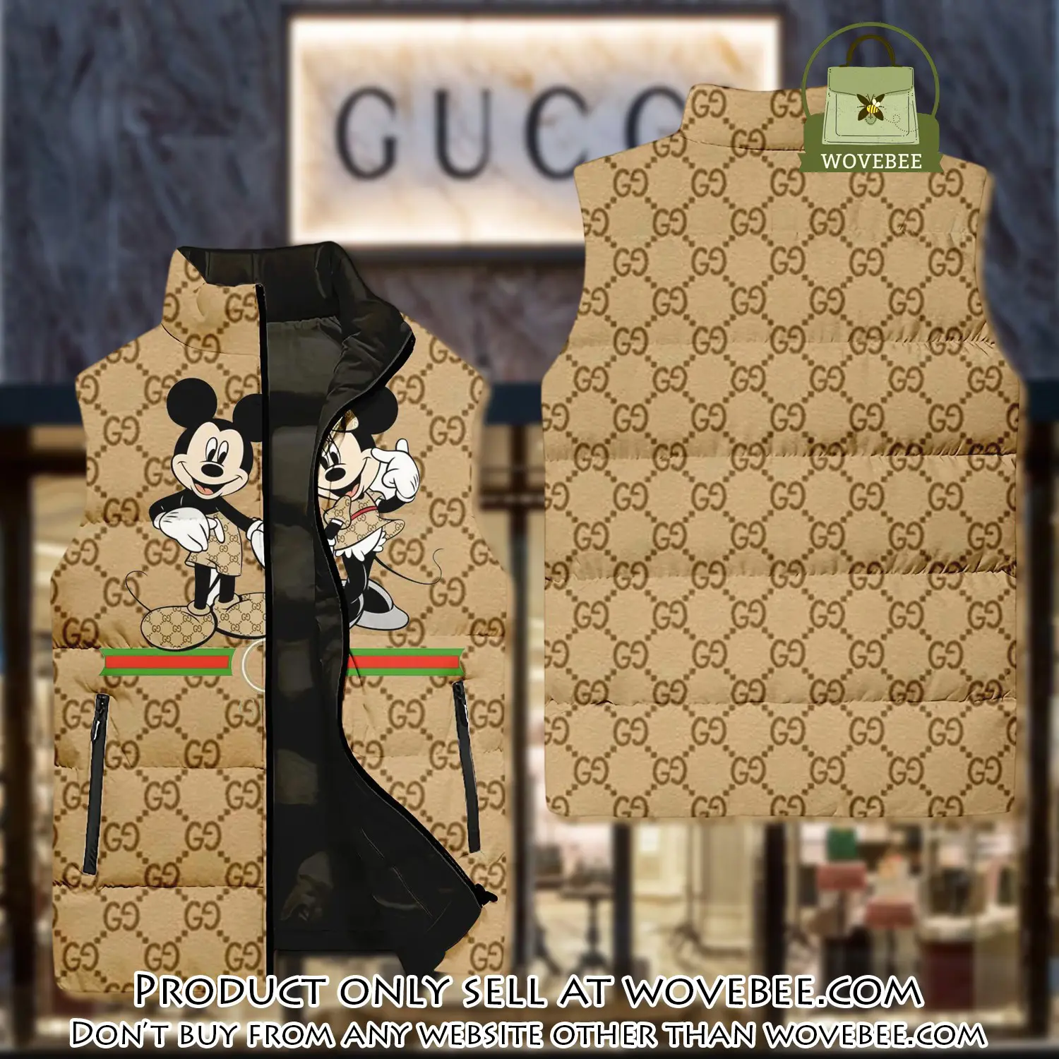 Gucci mickey mouse yellow luxury brand 3d sleeveless down jacket wvb1059066
